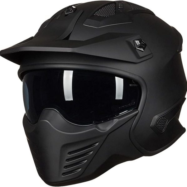 Open Face Motorcycle 3/4 Half Helmet for Dirt Bike Moped ATV UTV Motocross Cruiser Scooter DOT Model 726X (Matte Black,L)