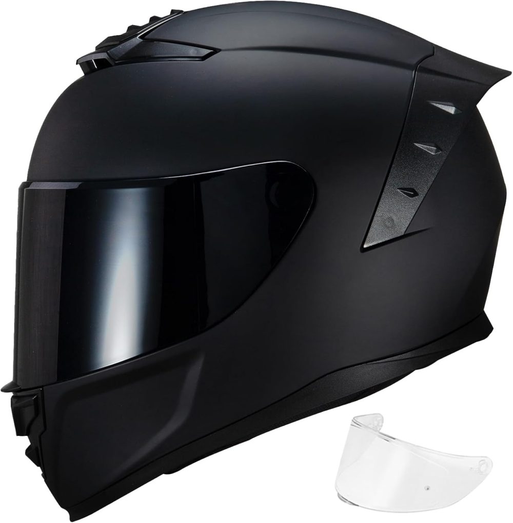 Full Face Motorcycle Helmet,Helmets for Adults Motorcycle,  Motorbike Racing Street Bike with Black Visor for Men Women, Approved（M,Matte Black-B