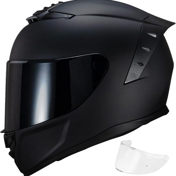 Full Face Motorcycle Helmet,Helmets for Adults Motorcycle,  Motorbike Racing Street Bike with Black Visor for Men Women, Approved（M,Matte Black-B