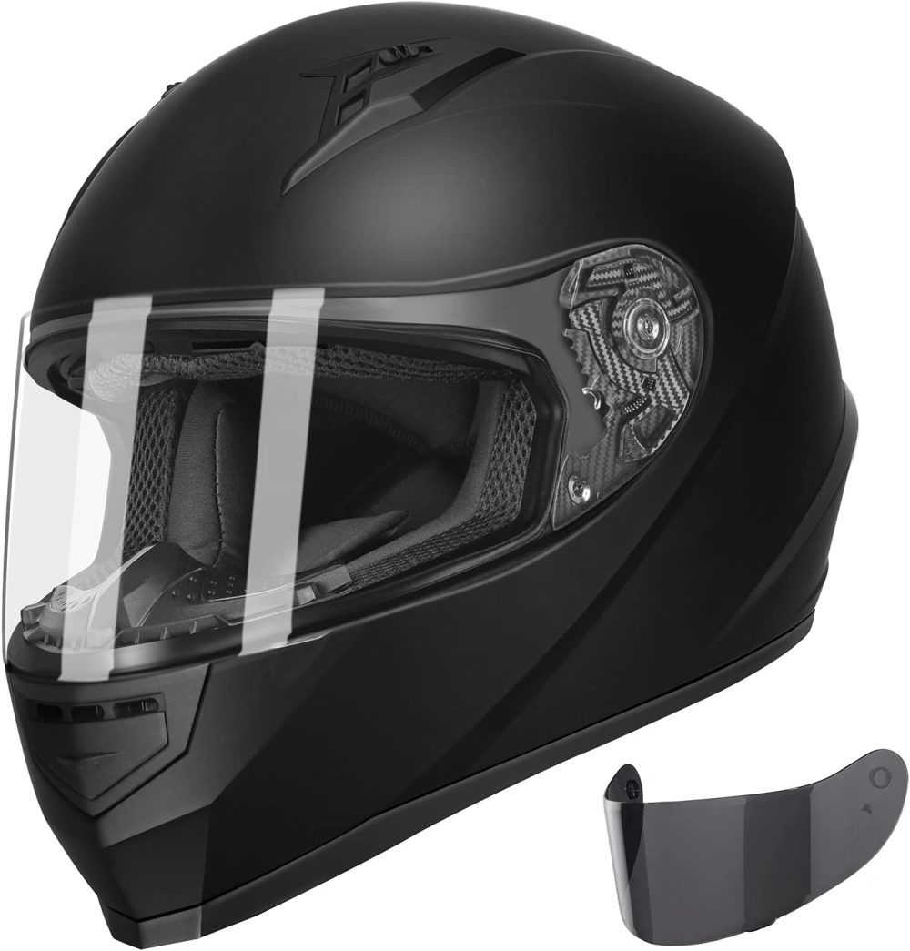 Compact Motorcycle Helmet - Matte Black, Medium - Full Face w/ Tinted Visor, DOT Approved