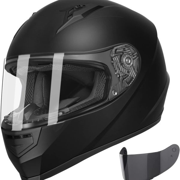Compact Motorcycle Helmet - Matte Black, Medium - Full Face w/ Tinted Visor, DOT Approved