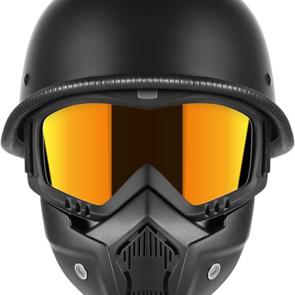 Motorcycle Half Helmets with Face Shield,  Style Motorcycle Helmet for Adult Men Women, DOT Approved Retro Half Shell Helmet for Moped Cruiser Scooter