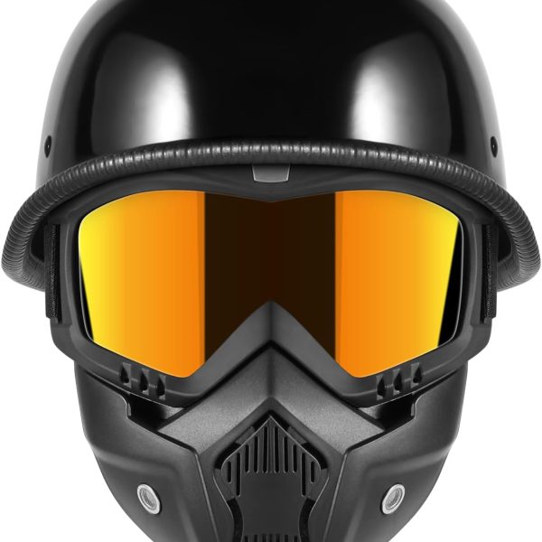 Motorcycle Half with Face Shield, German Style Motorcycle Helmet for Adult Men Women,  Approved Retro Half Shell Helmet for Moped Cruiser Scooter