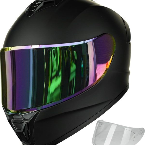 Motorcycle Helmets for Adult Men Women, Full Face Lightweight Street Bike Racing DOT Helmet with Extra Clear Visor Model  Matte Black, Medium