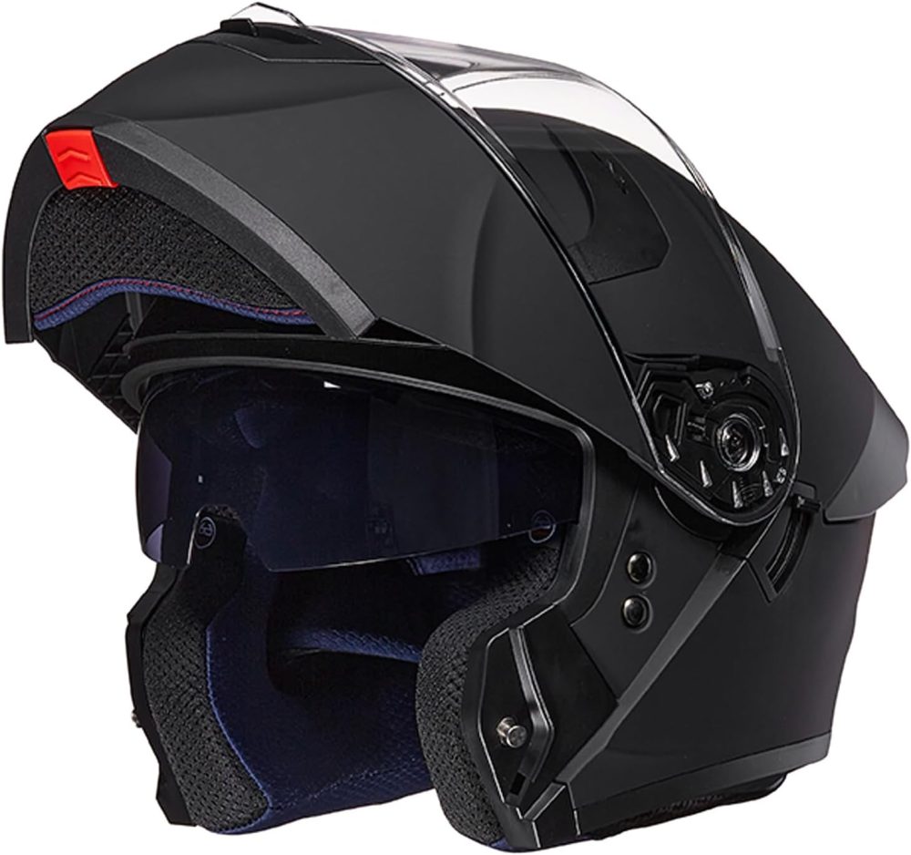 Adult Motorcycle Helmet Dual Visor Flip up Modular Full Face Helmet  Model (Matte Black,Large)