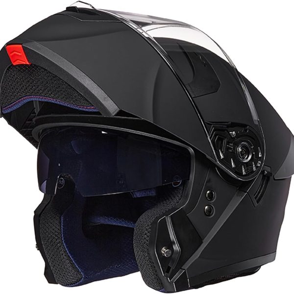 Adult Motorcycle Helmet Dual Visor Flip up Modular Full Face Helmet  Model (Matte Black,Large)