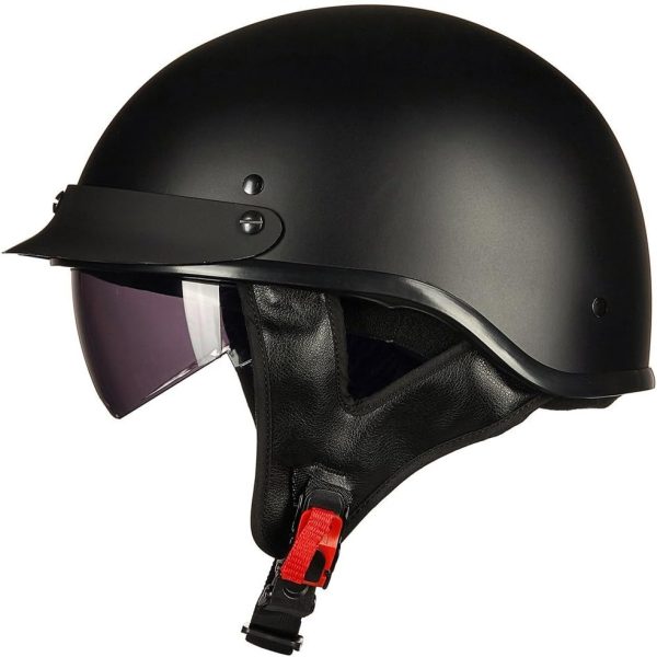 Half Helmet Motorcycle Open Face Sun Visor Quick Release Buckle  Approved Cycling Motocross Suits Men Women 205V (M, Matt Black)