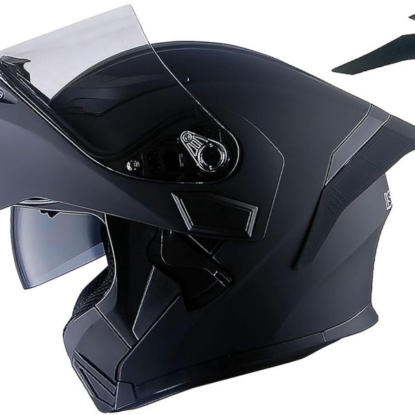 Motorcycle Modular Full Face Helmet Bike Flip up Dual Visor Sun Shield:  Matt Black