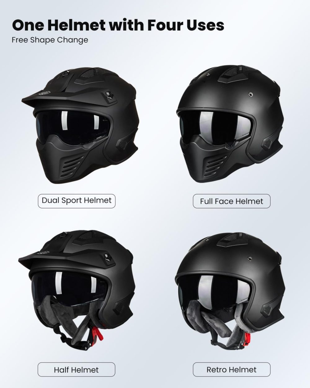Open Face Motorcycle 3/4 Half Helmet for Dirt Bike Moped ATV UTV Motocross Cruiser Scooter DOT Model 726X (Matte Black,L) - Image 2