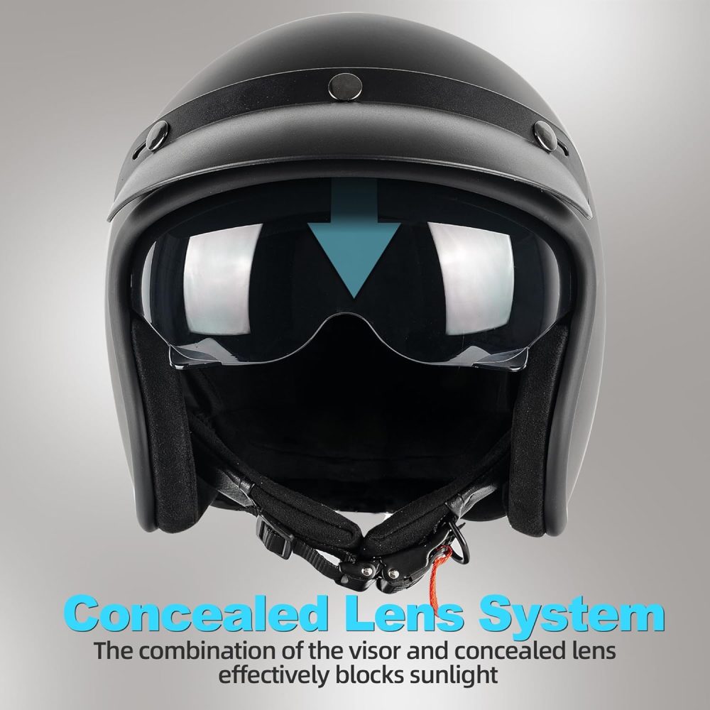 3/4 Open Face Retro Motorcycle Helmet  Helmet Vintage Helmet for  Motorbike , Moped, Cruiser, , and  - DOT Approved - Image 2