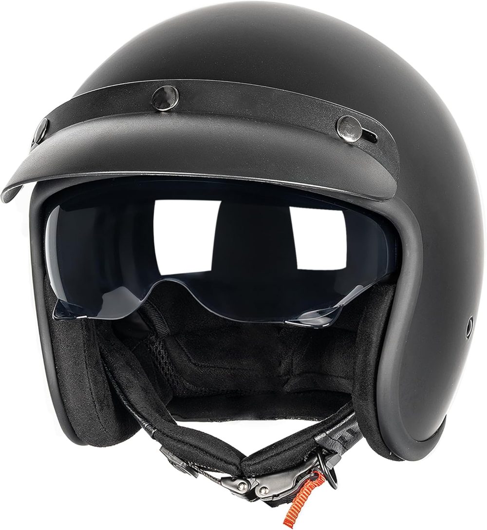 3/4 Open Face Retro Motorcycle Helmet  Helmet Vintage Helmet for  Motorbike , Moped, Cruiser, , and  - DOT Approved