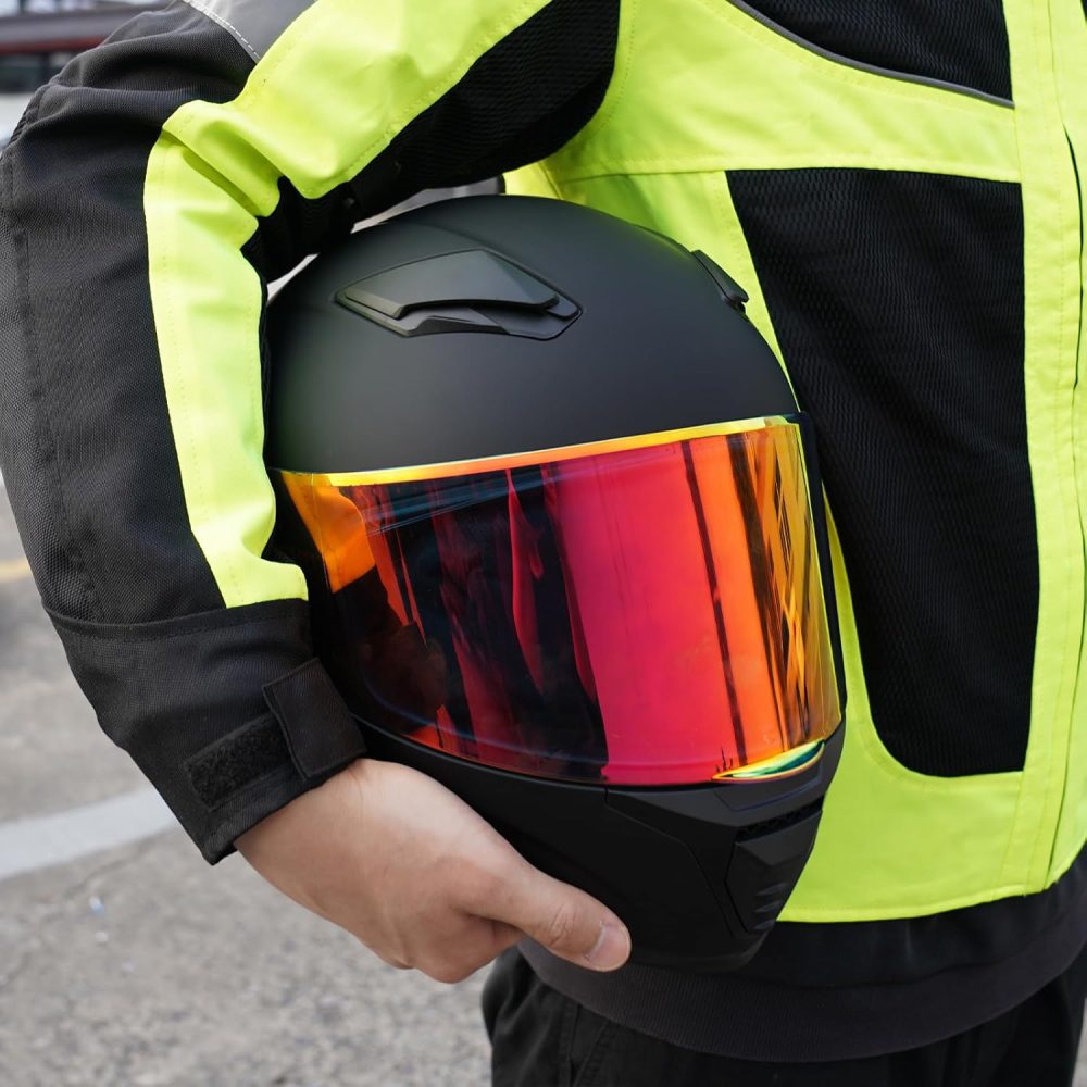 Full Face Helmet Black Motorcycle Motorbike Street Bike Racing for Adults   Approved (with Chrome Red, L) - Image 2